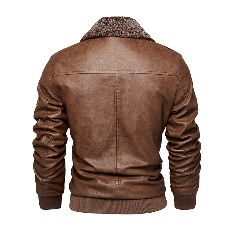 Cross-border Foreign Trade Amazon Winter fleece-lined PU Leather Men's European and American Lapel Fashion Slim Men's Leather Jacket Coat