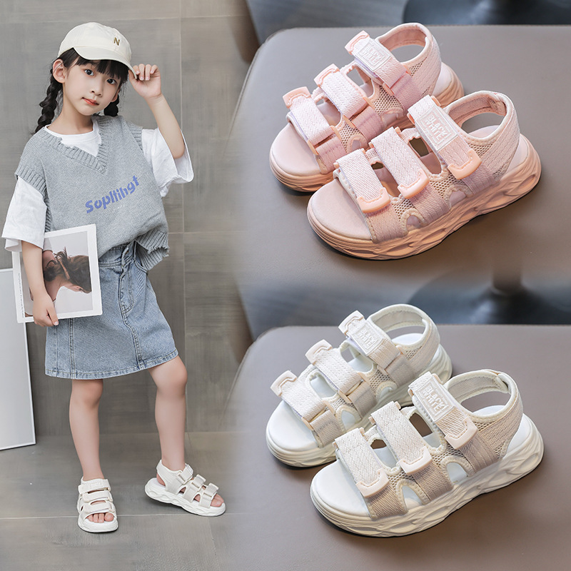 Girls' Sandals 2023 Summer New Children's Soft-soled Princess Cyber Celebrity Sports Beach Sandals for Big Children and Little Girls