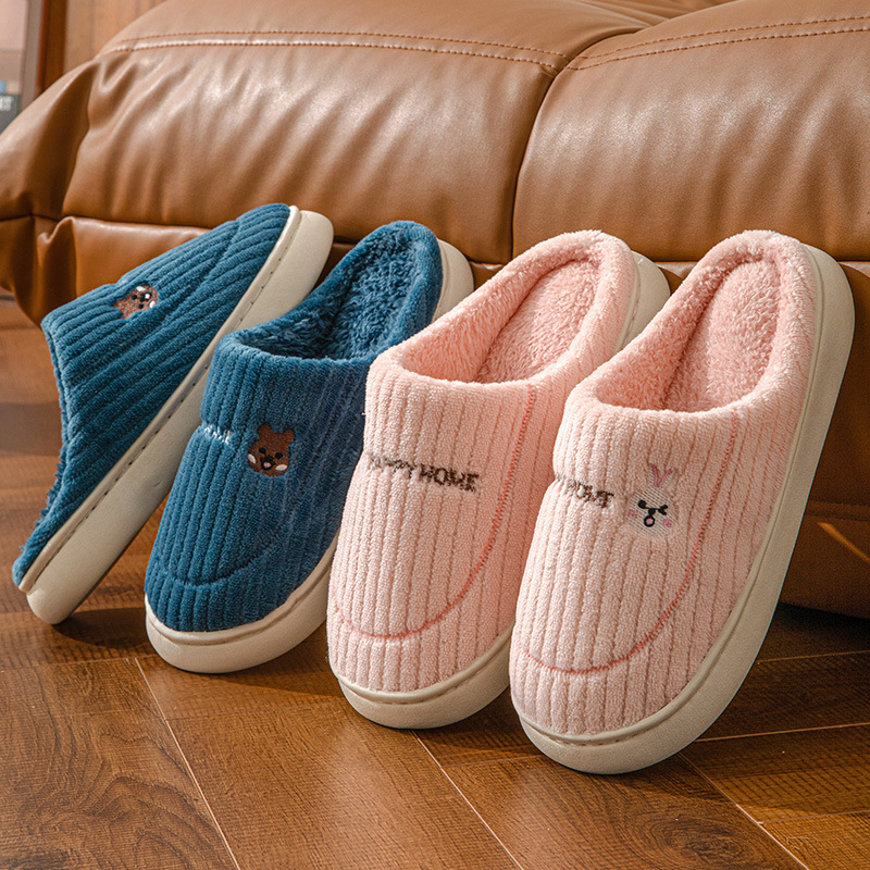 Cotton slippers women's autumn and winter couple's drooping feeling indoor home home non-slip thick bottom plush warm Men's winter