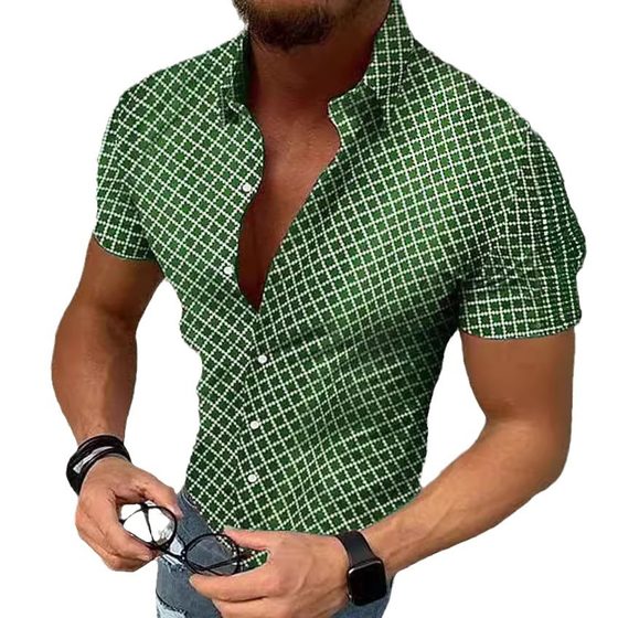 Men's foreign trade European size shirt European cool cross-border men's short sleeve shirt polka dot printed top