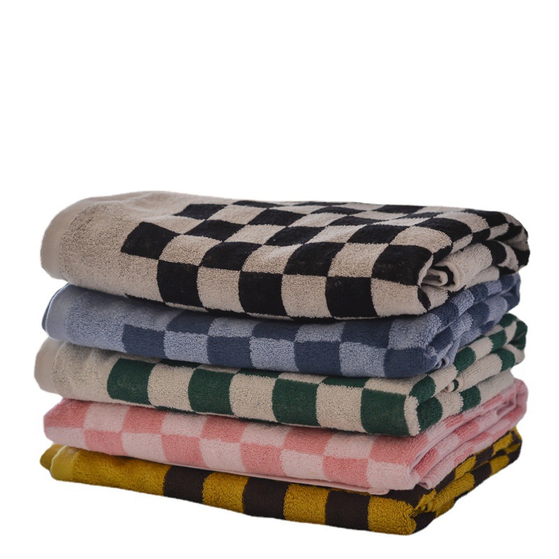 Classic checkerboard bath towel towel cotton absorbent soft