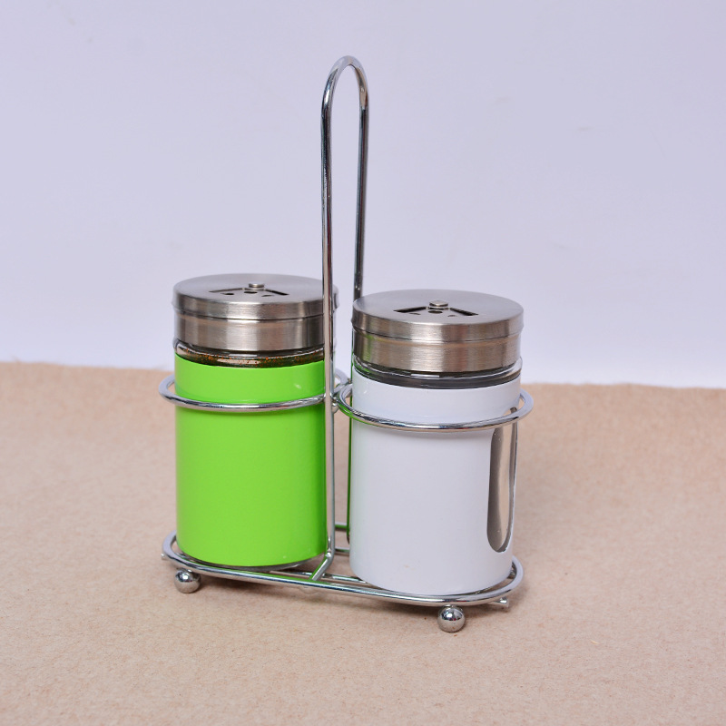 Factory wholesale color metal edging glass seasoning Jar Kitchen supplies bracket convenient seasoning bottle suit