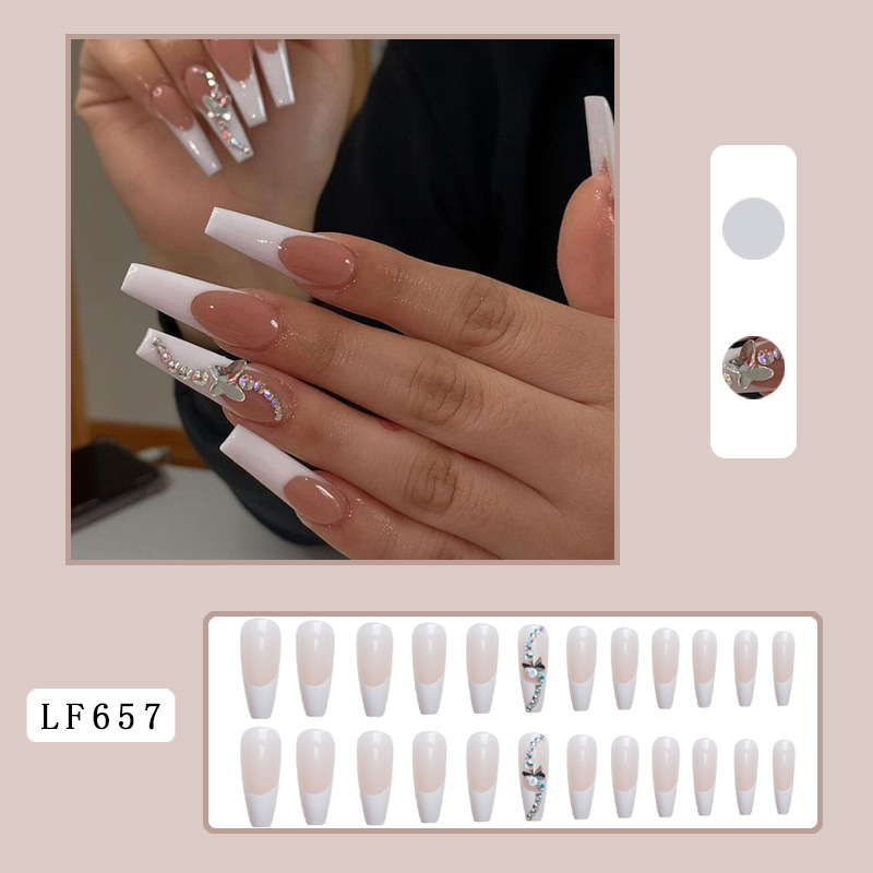 European and American Butterfly Fake Nail Patch Finished French Fake Nail Patch 24 Removable Nail Patch