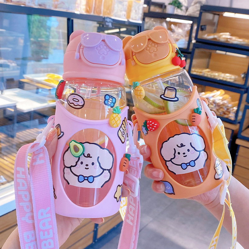 新しい子供の落下防止ストローかわいい漫画プラスチック水カップポータブル女の子カップステッカーランダム|undefined