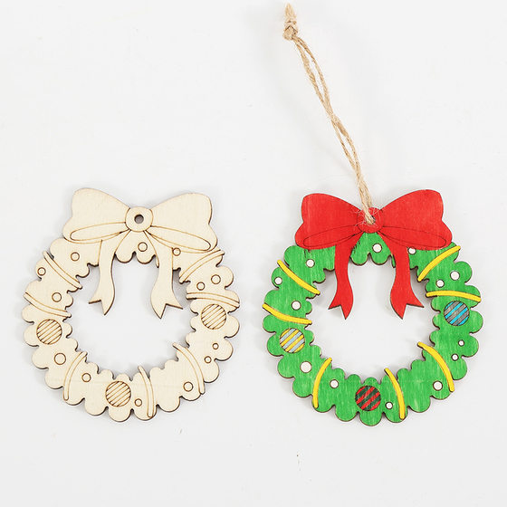christmas decoration wooden pendant diy hand painted graffiti wood chip laser cut blank board christmas tree decoration