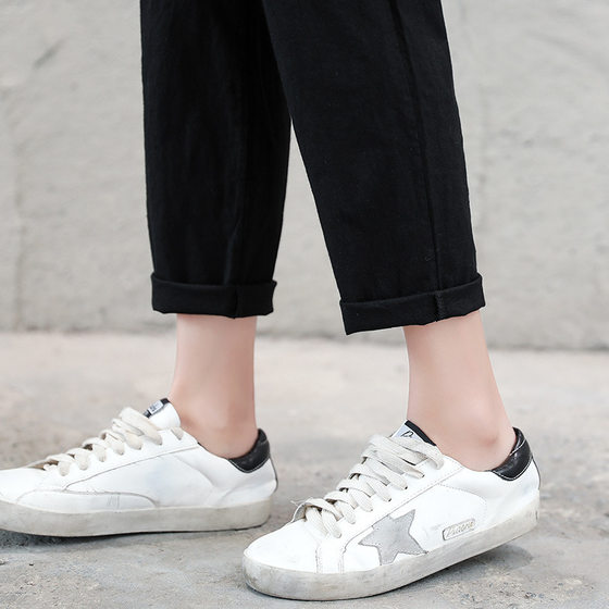 2024 Cotton and Linen Ankle-length Pants Spring and Summer Thin I Straight-tube Loose Casual Pants Women's Water-washing Pants Harlan Footless Pants Ins
