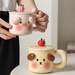 Hand-painted fruit cartoon animal mug high color value girl Cup office coffee cup couple breakfast cup