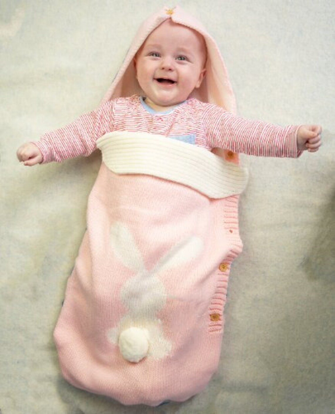 INS new European and American solid color baby knitted rabbit button sleeping bag outdoor stroller wool baby sleeping bag in stock