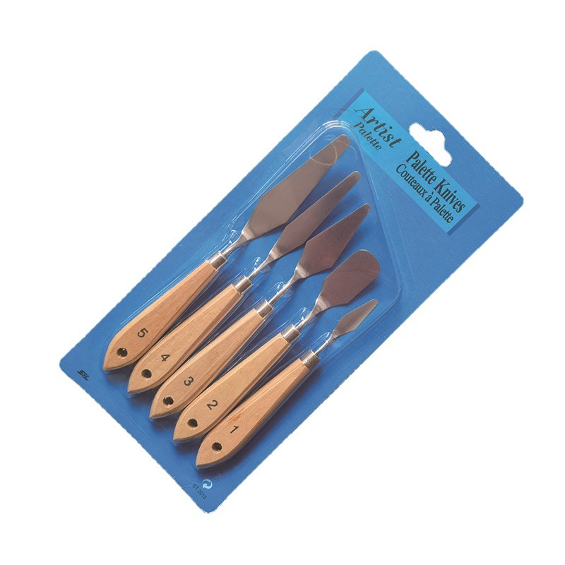 Cross-Border 5 suction card palette knife multiple wooden handle plastic handle palette knife art scraper oil painting paint scraper