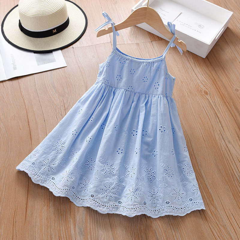 Girls' vest dress summer Korean style western style strap princess dress 2022 new girl hollow embroidery dress summer