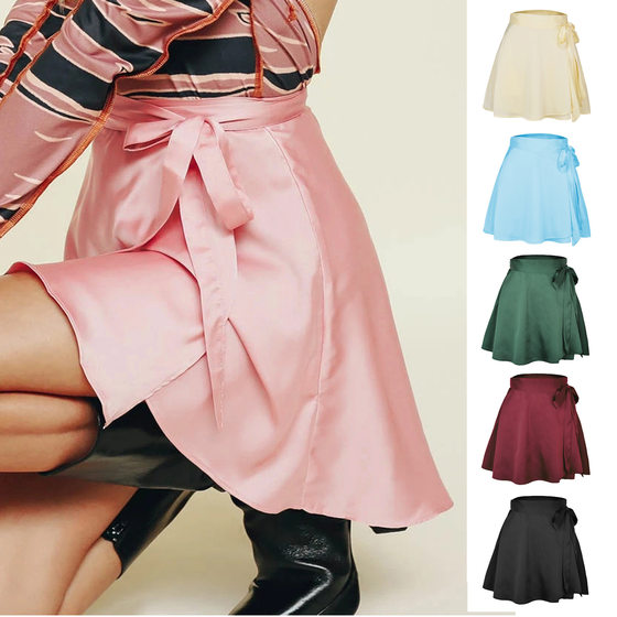 Summer 2023 Amazon Explosions Solid Color Skirt High Waist Fashionable One-Piece Lace-Up Skirt Chiffon Satin Wrap Skirt