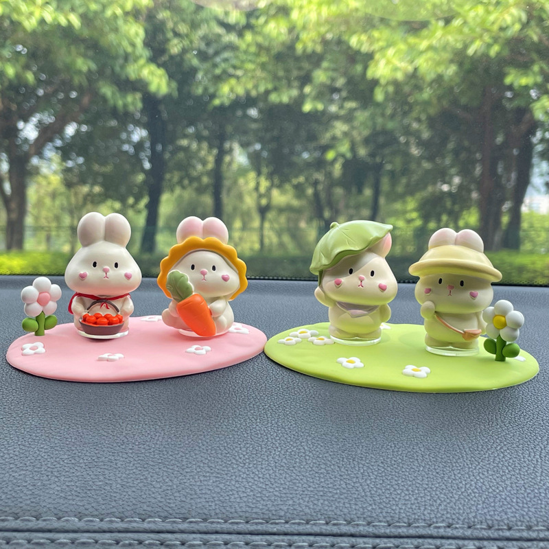 Cute rabbit car ornaments creative car home desktop cake decorations car center console accessories
