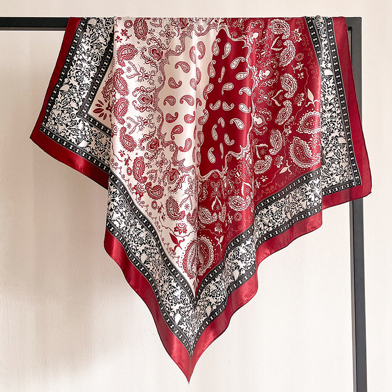 Two-color Colorblock Cashew Scarf Vintage Silk Scarf Imitation Silk Scarf 90cm Large Square Thin Headscarf Shawl