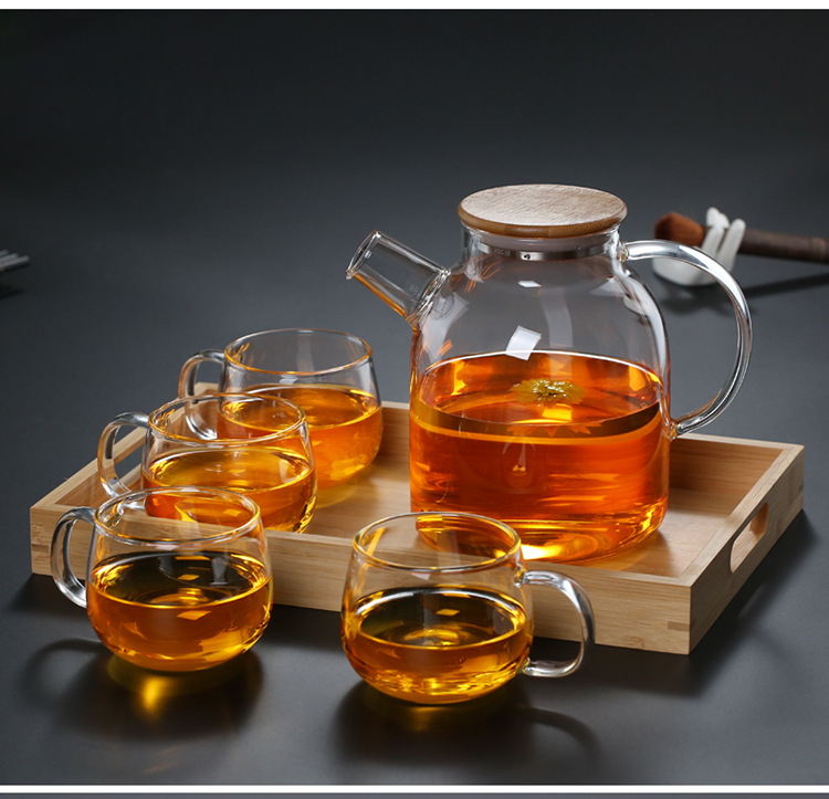 Thickened Heat-Resistant Glass Kettle Teapot Bamboo Cover Kettle High Borosilicate Glass Cool Kettle Tie Kettle Cold Kettle Factory Straight Hair