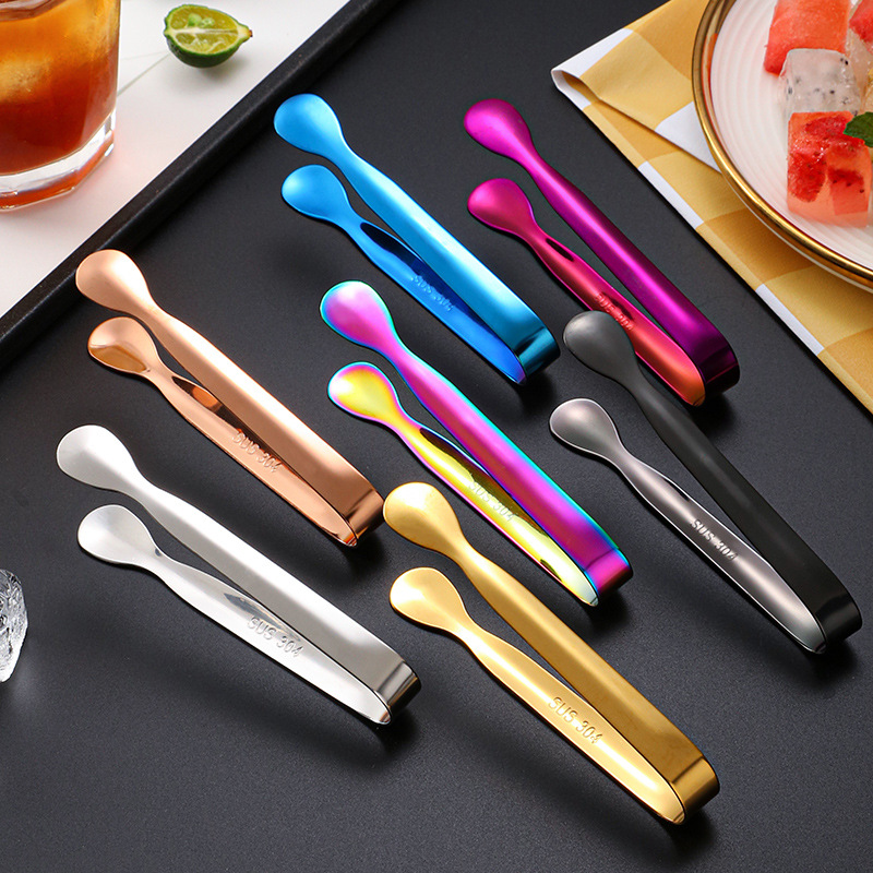 Factory Direct 304 Stainless Steel Ice Clip Metal Thickened Sugar Clip Ice Block Ice Grain Blast Stone Ice Tongs Food Clip