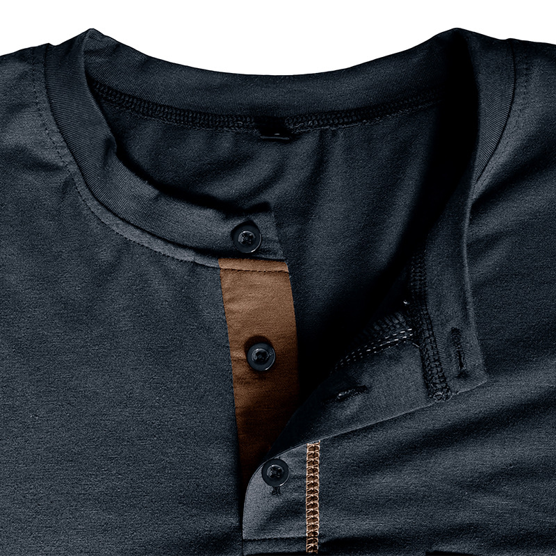 2024 European and American men's Henry shirt foreign trade long sleeve t-shirt men Amazon color matching knitted t-shirt men wholesale