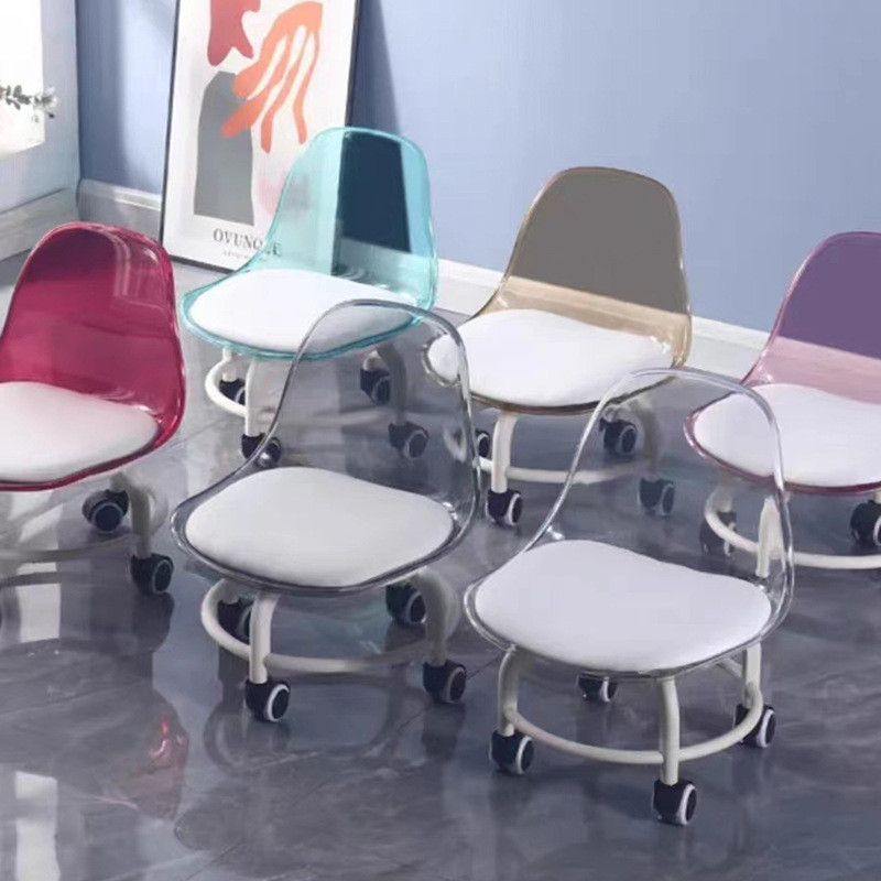 Multifunctional acrylic stool universal wheel children's toddler stool small chair pulley low stool beautiful seam stool