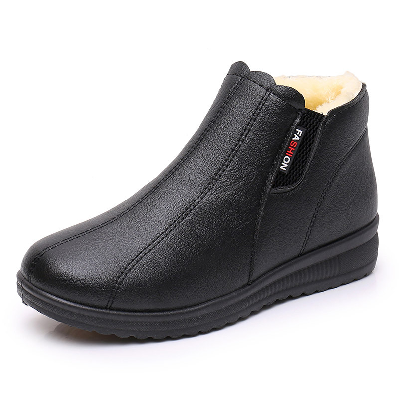 Mother's shoes cotton-padded shoes middle-aged winter warm non-slip soft bottom short boots grandma middle-aged and elderly women's shoes fleece-lined elderly leather shoes