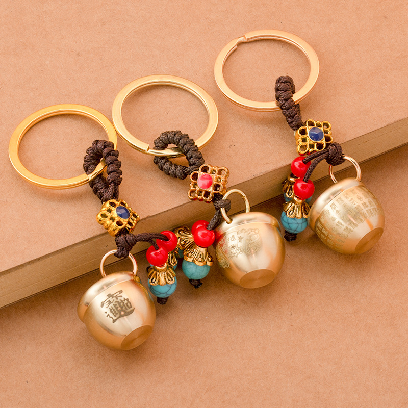 All Brass Mini Baifu Cylinder Bag Keychain Pendant Baifu Cylinder Lucky Treasure Keychain Stall Heat Dissipation