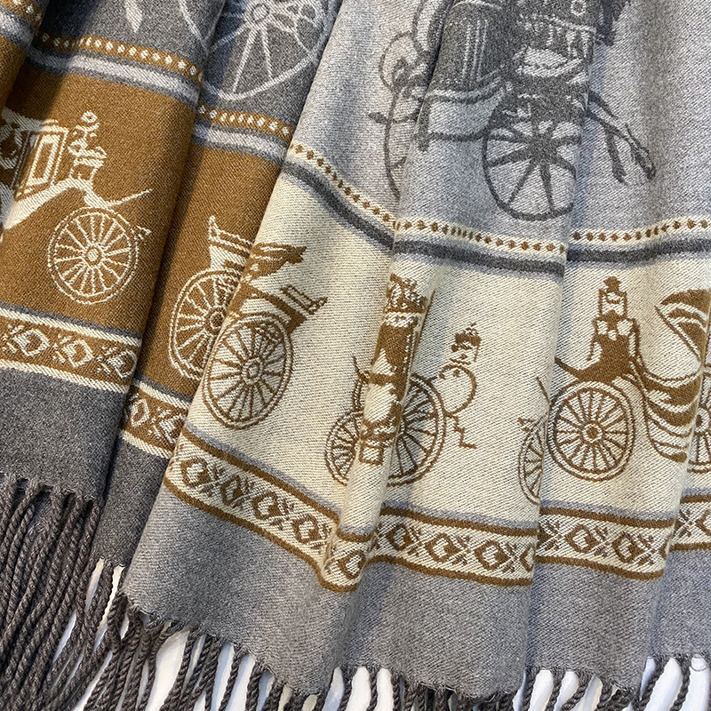 2023 New European and American Style Carriage Imitation Cashmere Scarf Women's Autumn and Winter Tassel Long Thickened Gift Shawl Scarf