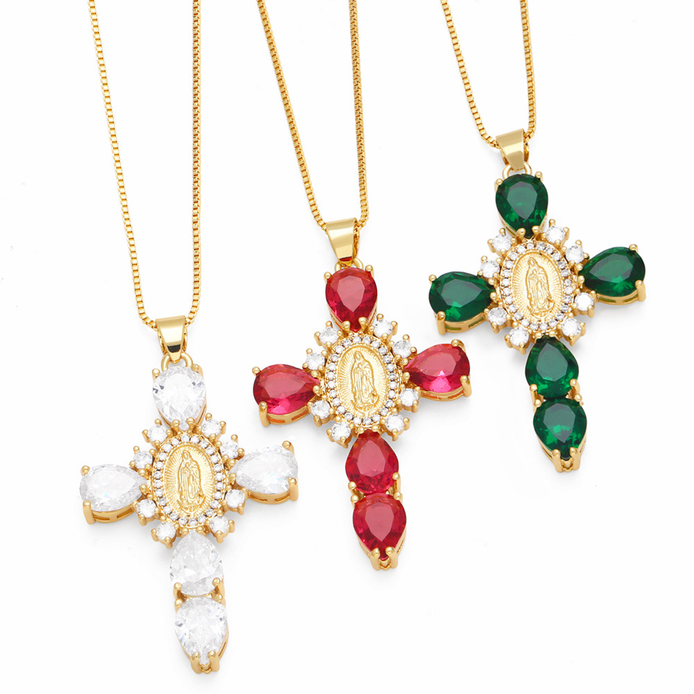 European and American cross-border hot selling micro-encrusted zircon pendant creative personality Virgin cross necklace female clavicle chain nks01