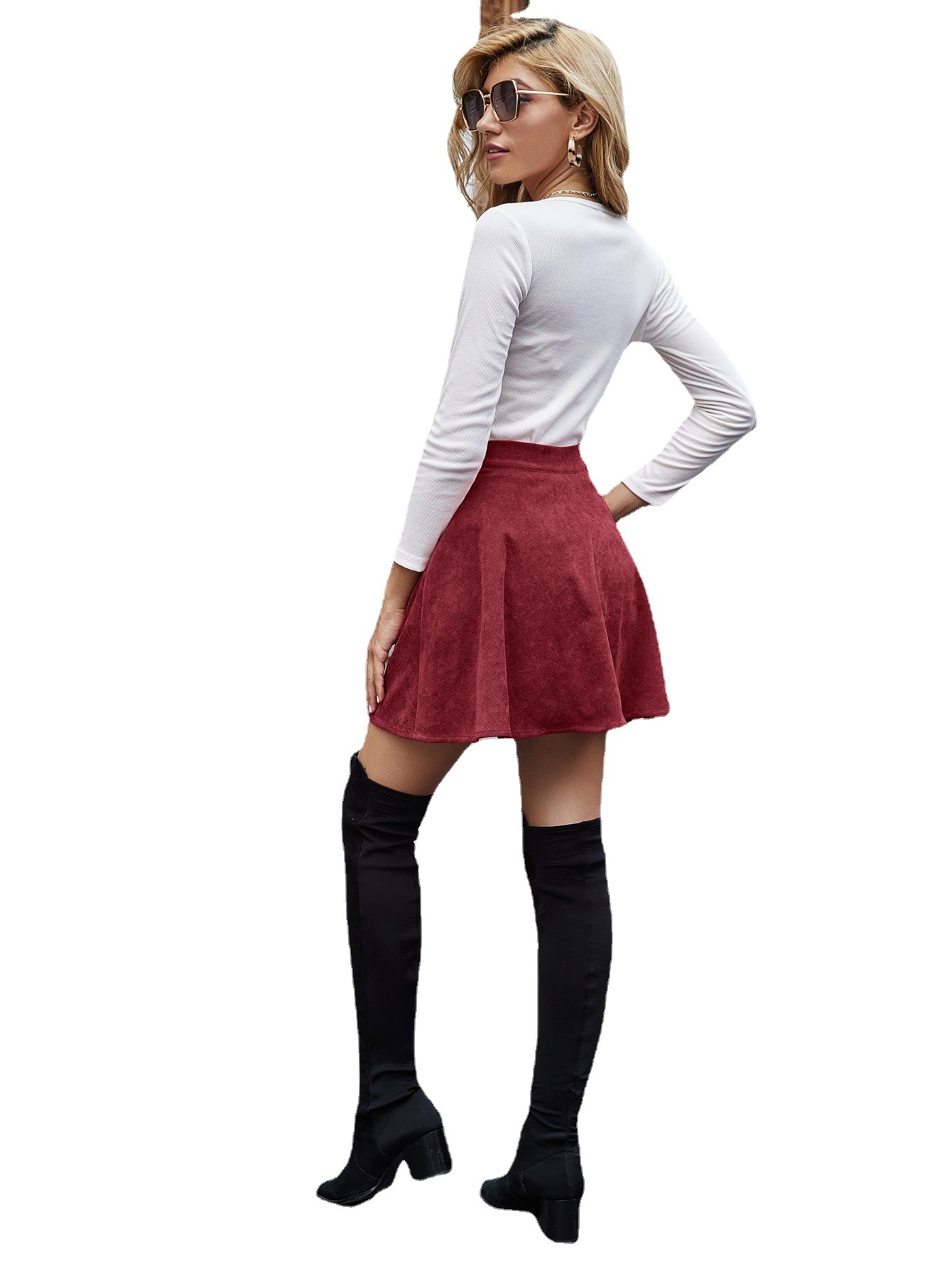 2023 Amazon Cross-border Autumn and Winter European and American Women's Dress Fashion High Waist Buckle Skirt