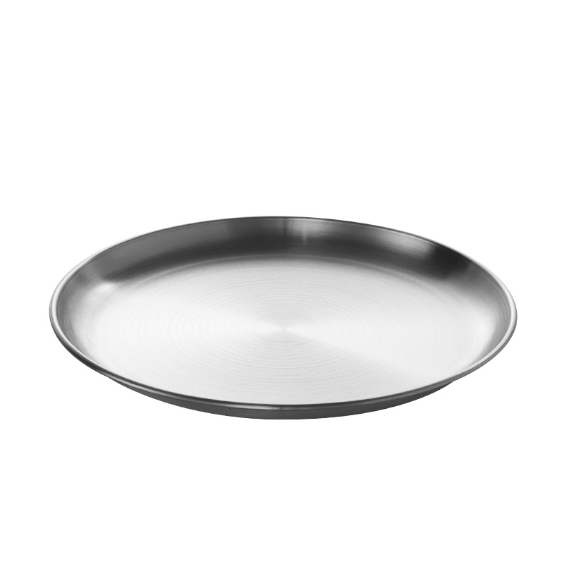 304 Stainless Steel Barbecue Plate Thickened Disc Korean Style Barbecue Plate Western Food Steak Plate Golden Snack Fruit Tray