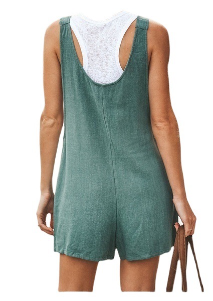 2024 Summer wish Amazon ebay European and American women's solid color patch pocket lace-up cotton and linen suspender pants