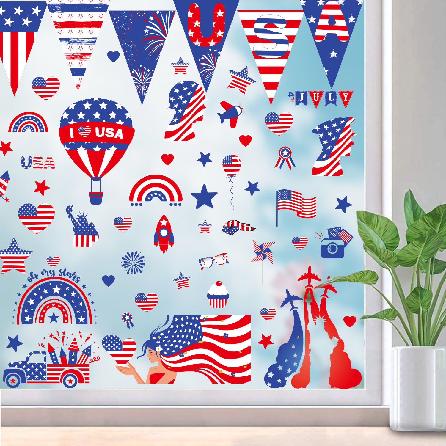 2023 Amazon USA Independence Day Sticker Party Party Double Sided Static Electric Window Decoration Removable Wall Sticker
