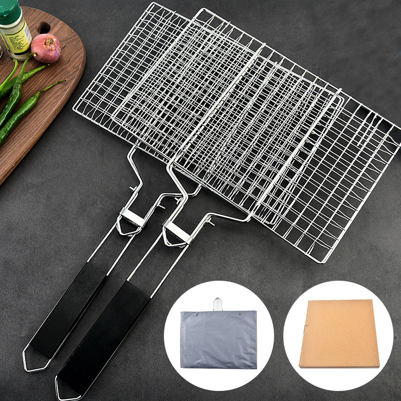 304ステンレス折りたたみバーベキューネット取り外しポータブルbbqバーベキューネットクリップ焼き鱼网野菜棚バーベキューツール|undefined