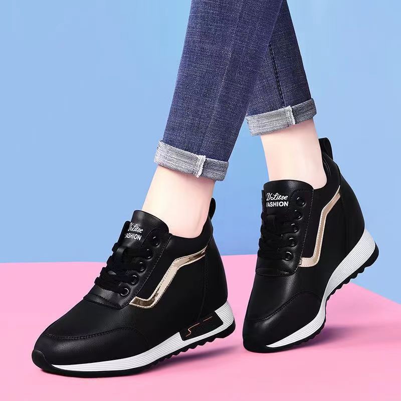 Hidden height women's shoes sports casual fashion all-matching 2023 new one-piece delivery leather shoes Korean style popular platform