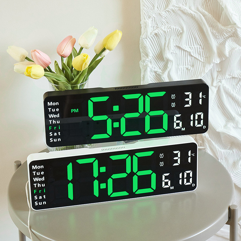 13-inch simple sitting and hanging dual-purpose living room clock large font electronic clock multi-group alarm clock temperature week with screen 6629
