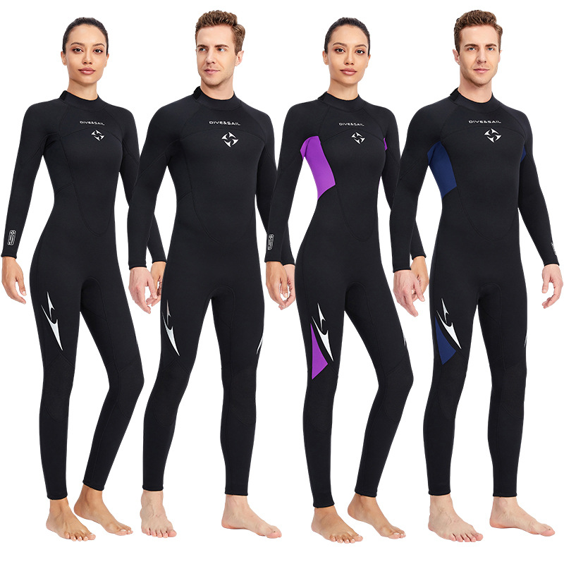DIVE & SAIL diving suit 3MM men's padded warm diving suit women's one-piece jellyfish suit deep diving surfing winter bathing suit