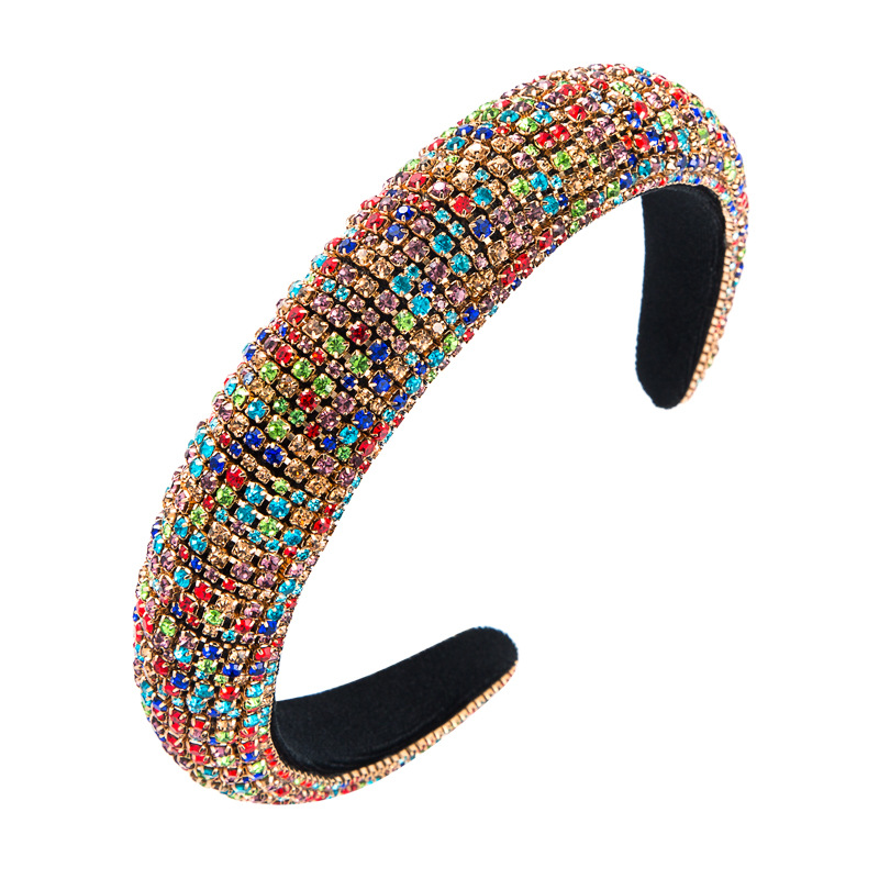 ZA with Amazon cross-border supply colored diamond sponge hairband women's wide version of European and American Baroque party catwalk headband