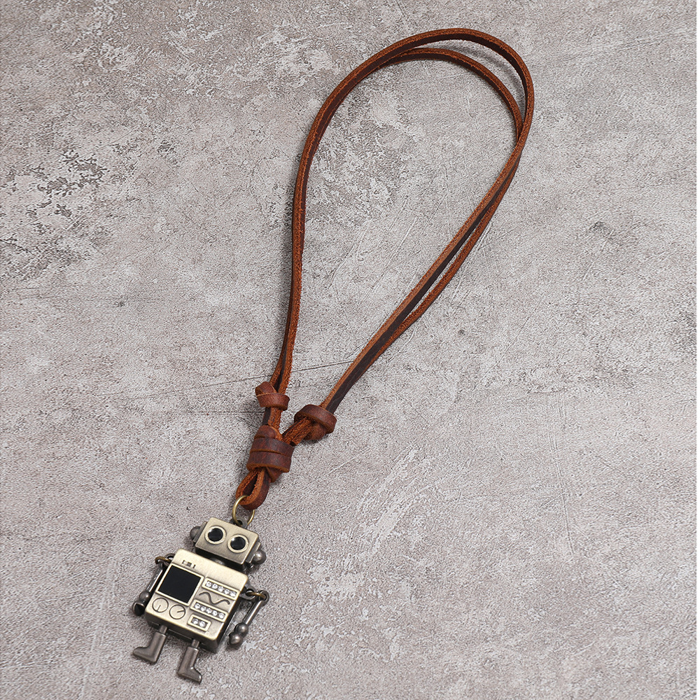 European and American fashion jewelry simple hands and feet movable robot pendant cowhide necklace cross-border e-commerce supply accessories
