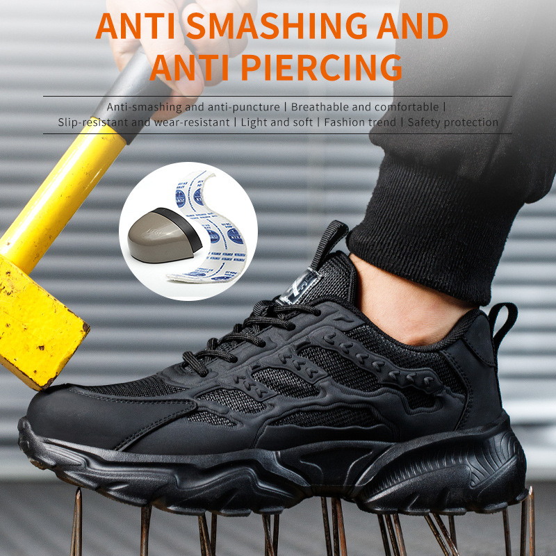 Cross-border protective shoes men's steel toe cap anti-smashing anti-piercing breathable lightweight soft bottom work shoes wholesale summer protective shoes
