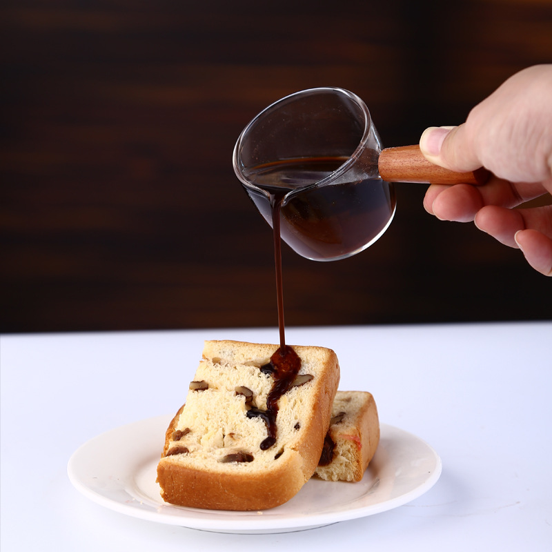 Household Italian wooden handle glass small Milk Cup outdoor mini creative scale Milk Cup western restaurant small sauce bucket seasoning Cup
