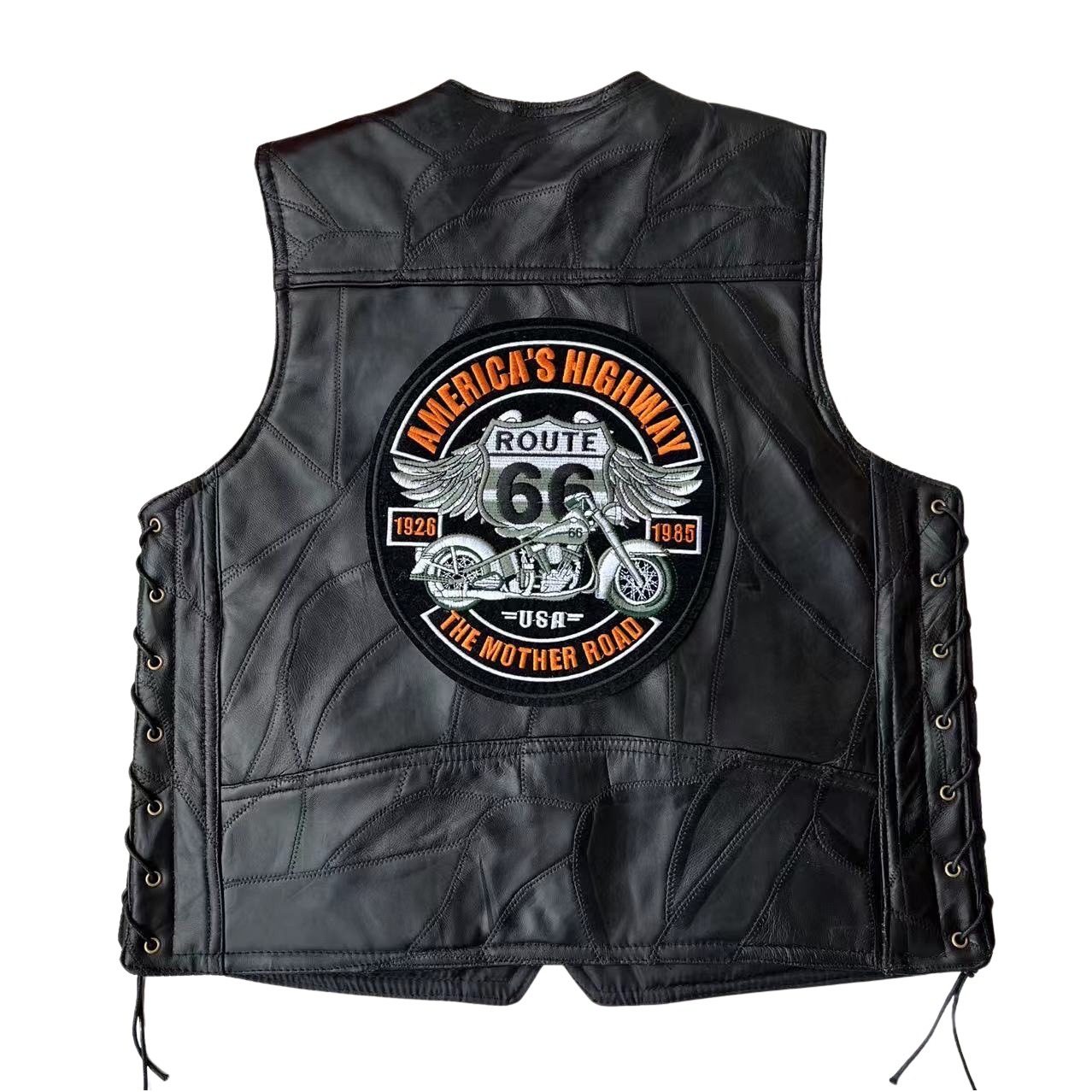 Leather Motorcycle Vest Men's Sheepskin Vest European and American Riding Waistcoat Four Seasons Embroidered Badge Special Price