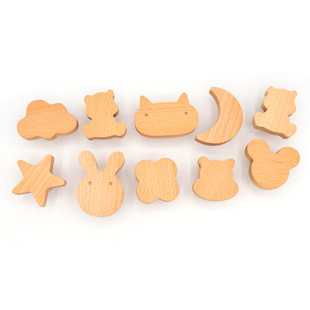 Simple Nordic Style Solid Wood Hook Creative Star Moon Cartoon Animal Wooden Hook Clothes and Hood ins Handle