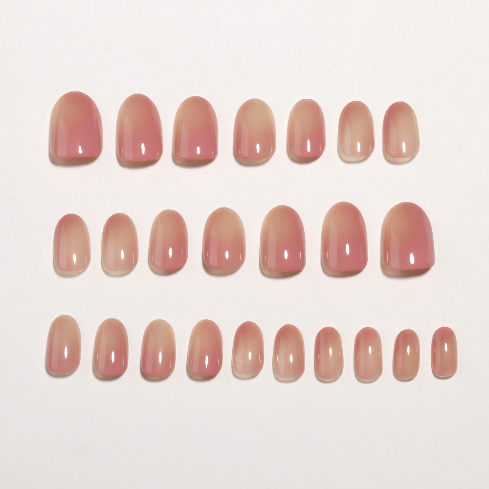 Short Oval Naked Pink Gradient Simi Nail Art Sweet Beauty White Dressing Armor Removable Finished Fake Nail