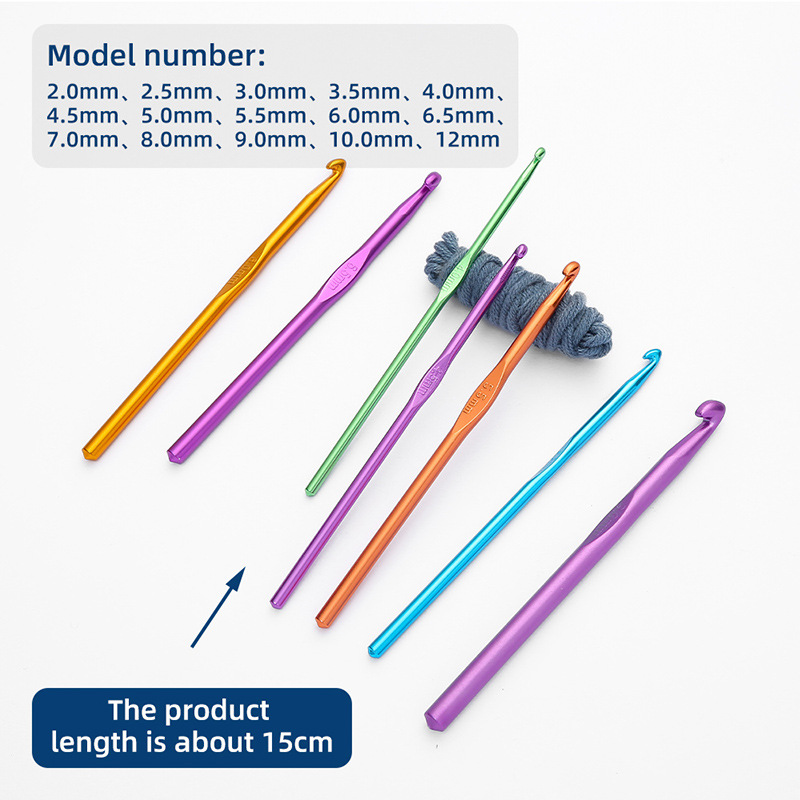 Factory color alumina crochet diy wool knitting tools metal hook single crochet aluminum crochet wholesale