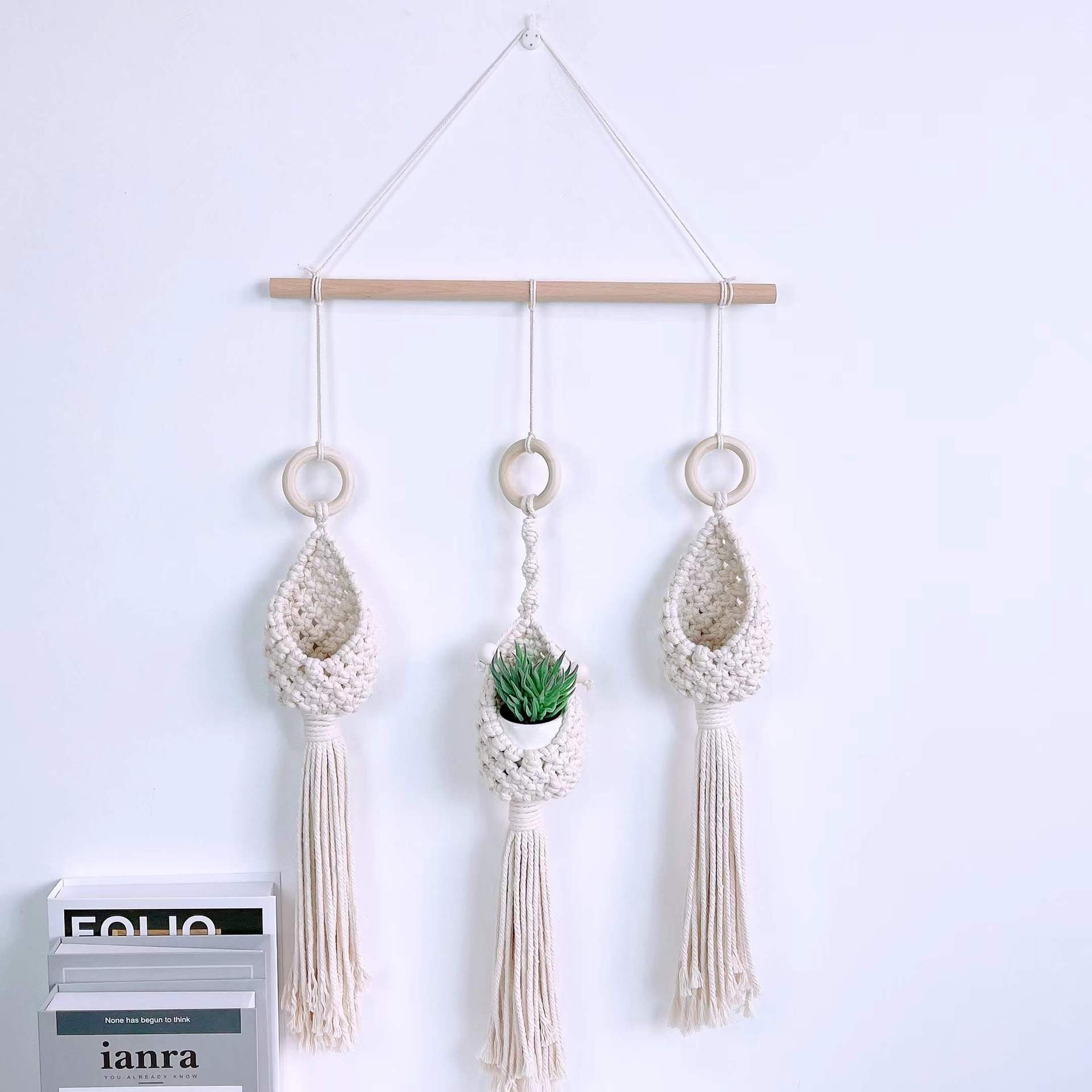 ins Nordic Bohemian Tapestry Net Bag Air Pineapple Flower Basket Home Decoration Cotton Rope Tassel Hanging Basket