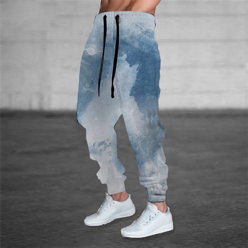 2023 spring and summer new European and American cross-border foreign trade Men's 3d printing solid color pattern men's personalized casual pants