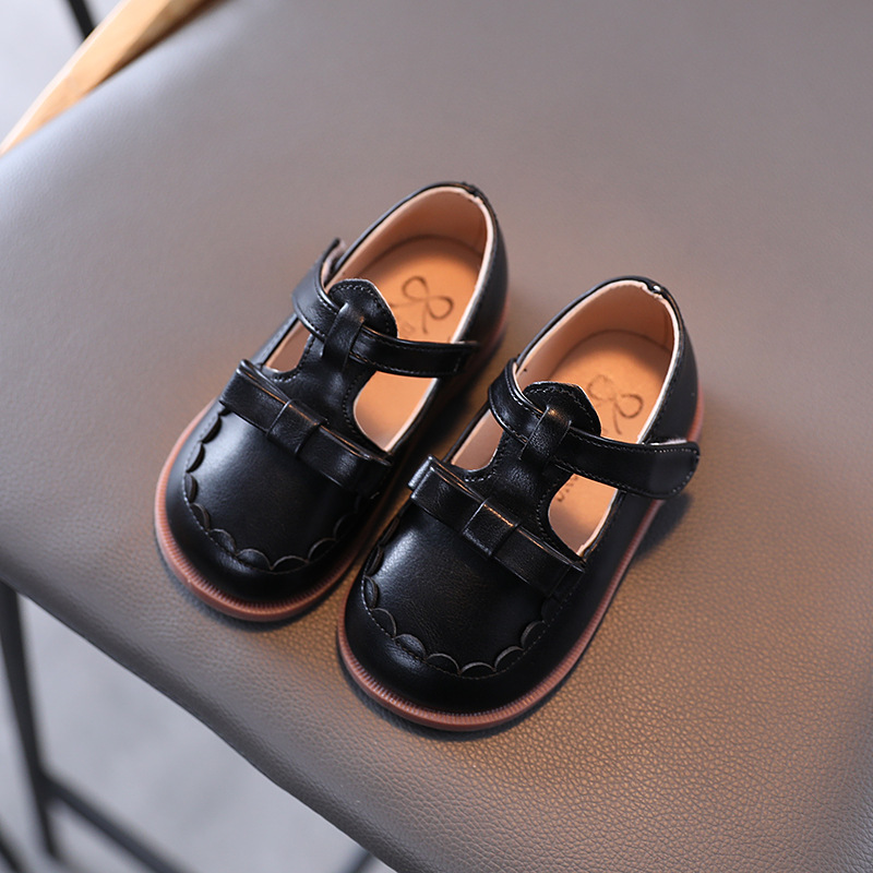 Girls' Leather Shoes Korean Style Spring and Autumn 2023 New Baby Girl Bow Princess Shoes Solid Color Soft-soled Casual Shoes