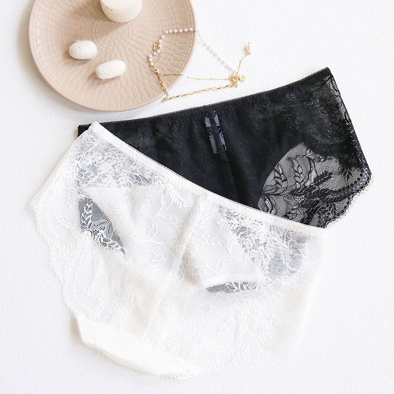 Tangge Silk Satin Panties Women's Mulberry Silk Lace Sexy Mid-Waist Briefs Shorts Breathable Skin-Friendly
