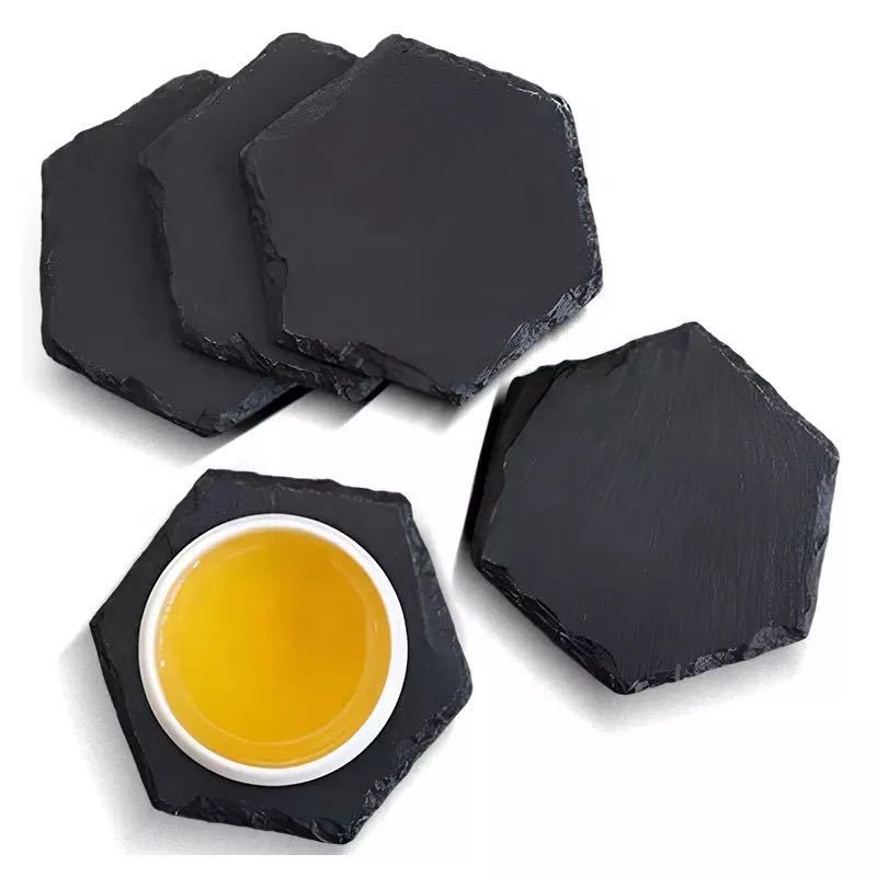 Оптовый натуральный сланец Coaster Bar Whisky Coaster Изолированный черный камень Coaster костюм Чайный коврик