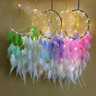 Moon dream catcher ornaments crystal stone feather gradient color high-end home wind chimes bedroom decorations finished product