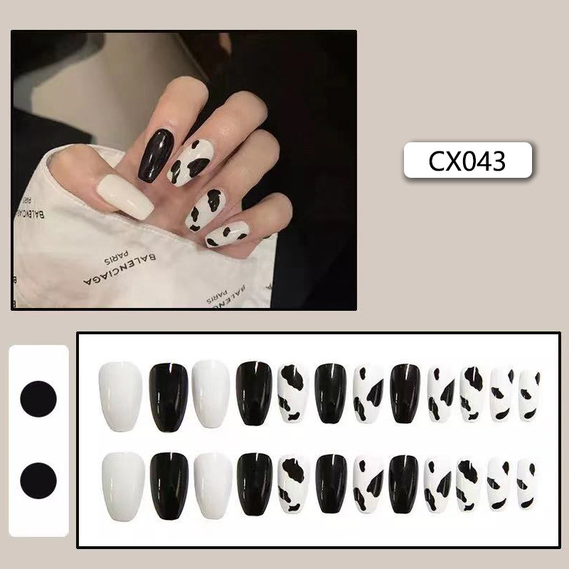Leopard Print Cow White Fake Nail Finished Nail Piece Nail Patch Wear Nail Removable Nail Patch ins