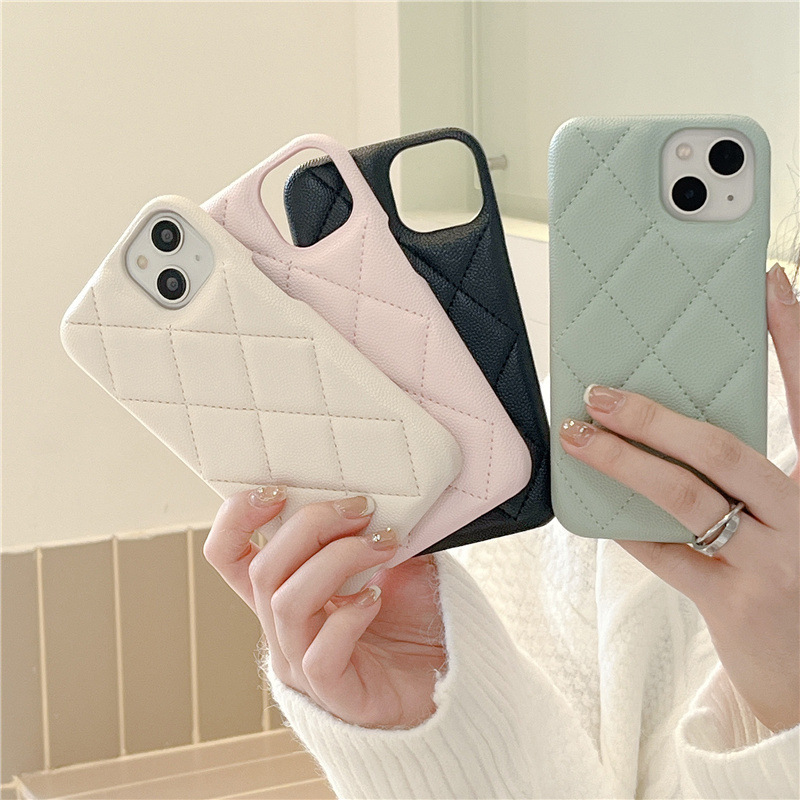 iPhone14promax小香風菱格適用蘋果15荔枝紋13皮質12手機殼簡約
