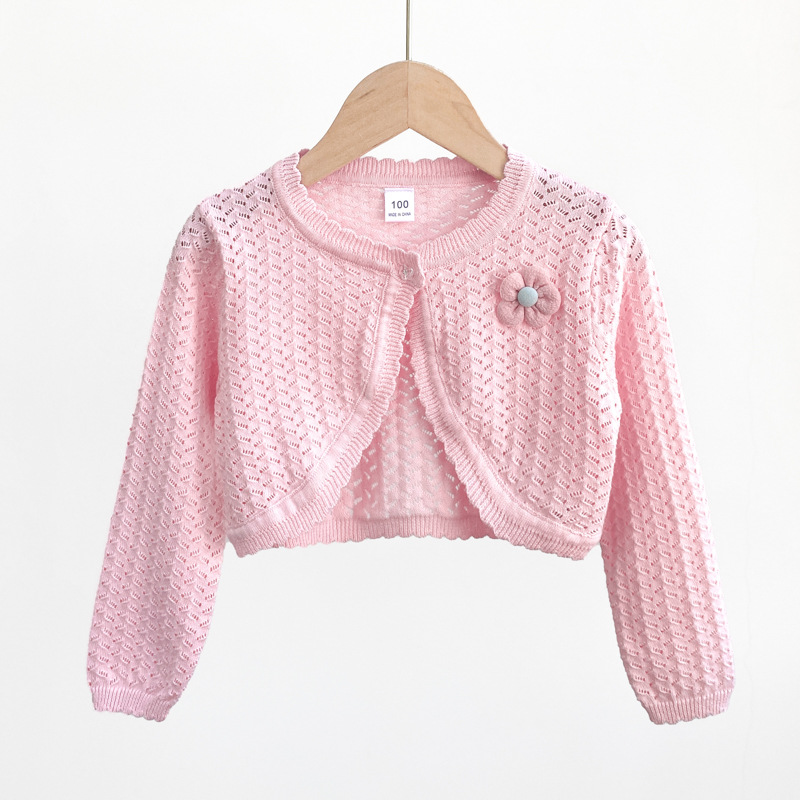 Girls' Sweater Knitted Sweater 2023 Thin Baby's Long Sleeve Shawl Spring and Autumn Outdoor Children's Air Conditioning Shirt Pure Cotton Jacket